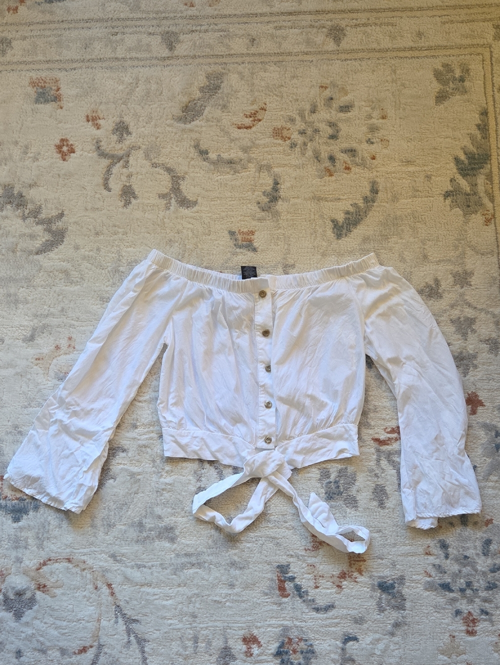 Rue21 White Off-Shoulder Button Tie Front Top